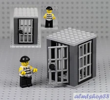 LEGO - Prison Jail Cell w/ Prisoner Minifigure - Crook Police City Barred Door
