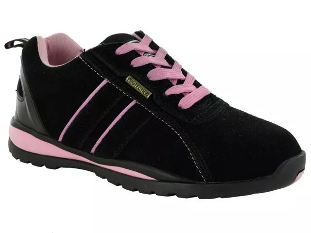LADIES BARTIUM LEATHER SAFETY WORK HIKING STEEL TOE CAP TRAINER SHOES PINK 7603