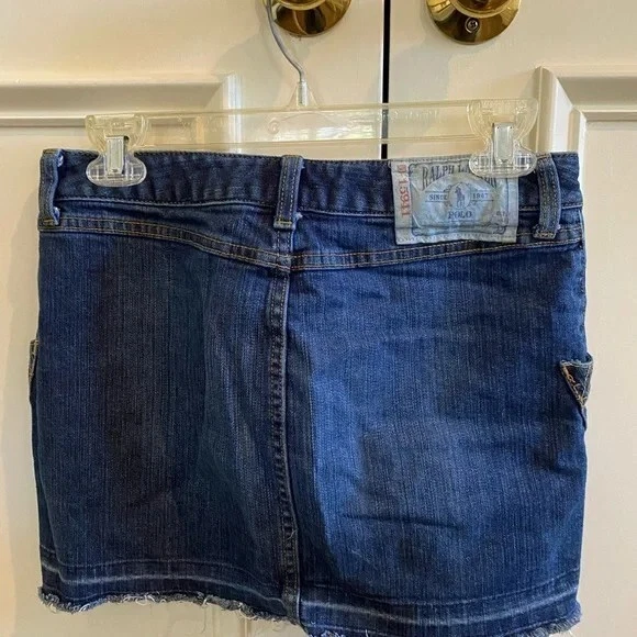 Falda vaquera Ralph Lauren para niñas/adolescentes talla 16 azul -- dobladillo deshilachado y bolsillos Foto 2 de 4