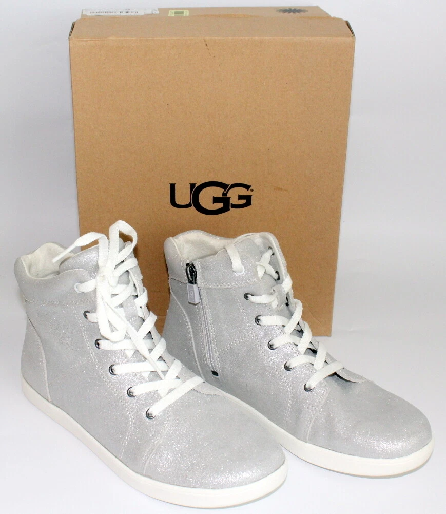 Youth Girls 6 UGG High Top Sneakers Silver Tie Side Zipper eBay