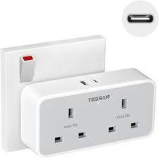 Double Plug Extension Socket with USB C Charger Surge Protected Outlets Extender