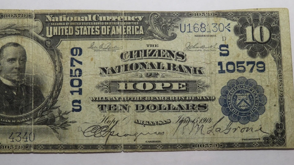 $10 1902 Hope Arkansas AR National Currency Bank Note Bill Ch. #10579 PCGS VG10 - Image 2 of 4