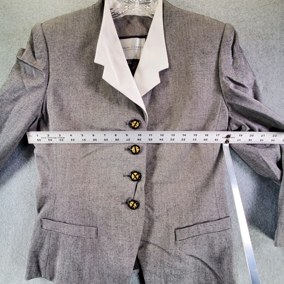 Conjunto de traje blazer y falda informal de esquina gris a cuadros de pájaro botones decorativos 10 Foto 4 de 4