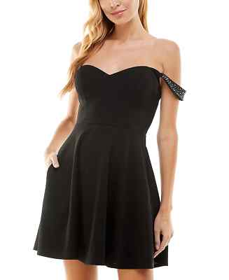 CITY STUDIOS Dress Juniors Size XS Black Off The Shoulder Fit Flare NWT 