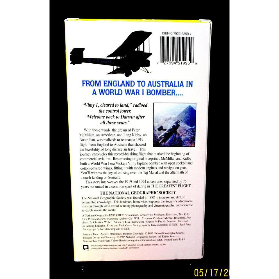 National Geographic Video The Greatest Flight (VHS, 1995) Biplane Flight - Image 2 of 3