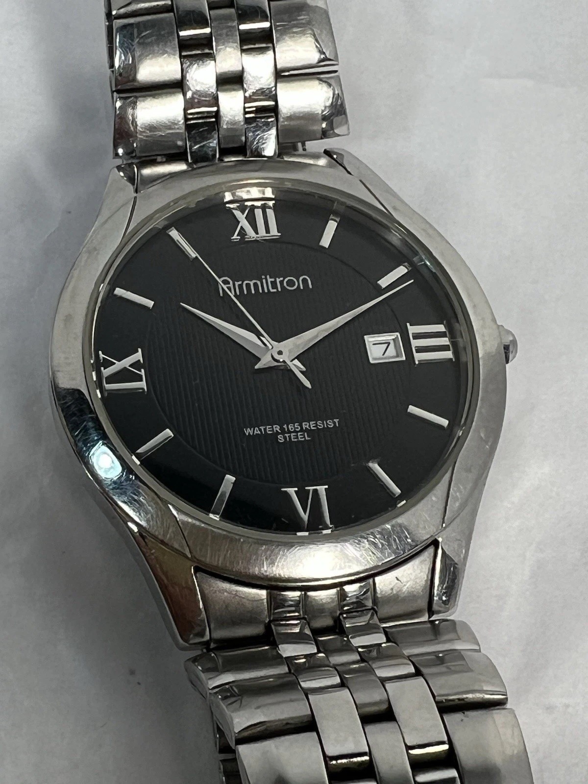 Men’s Armitron Stainless Steel Date Watch 20/4372SV w/Black Dial & Roman Numeral