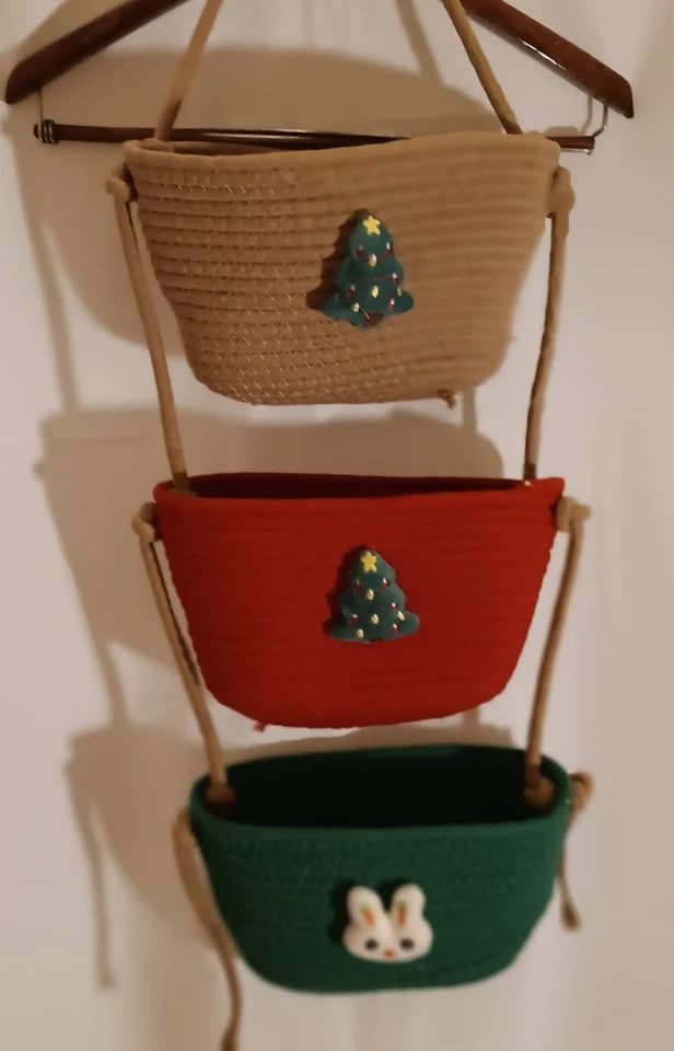 Cestas colgantes de pared de 3 niveles organizadoras sobre la puerta, almacenamiento colgante tejido boho Foto 4 de 4