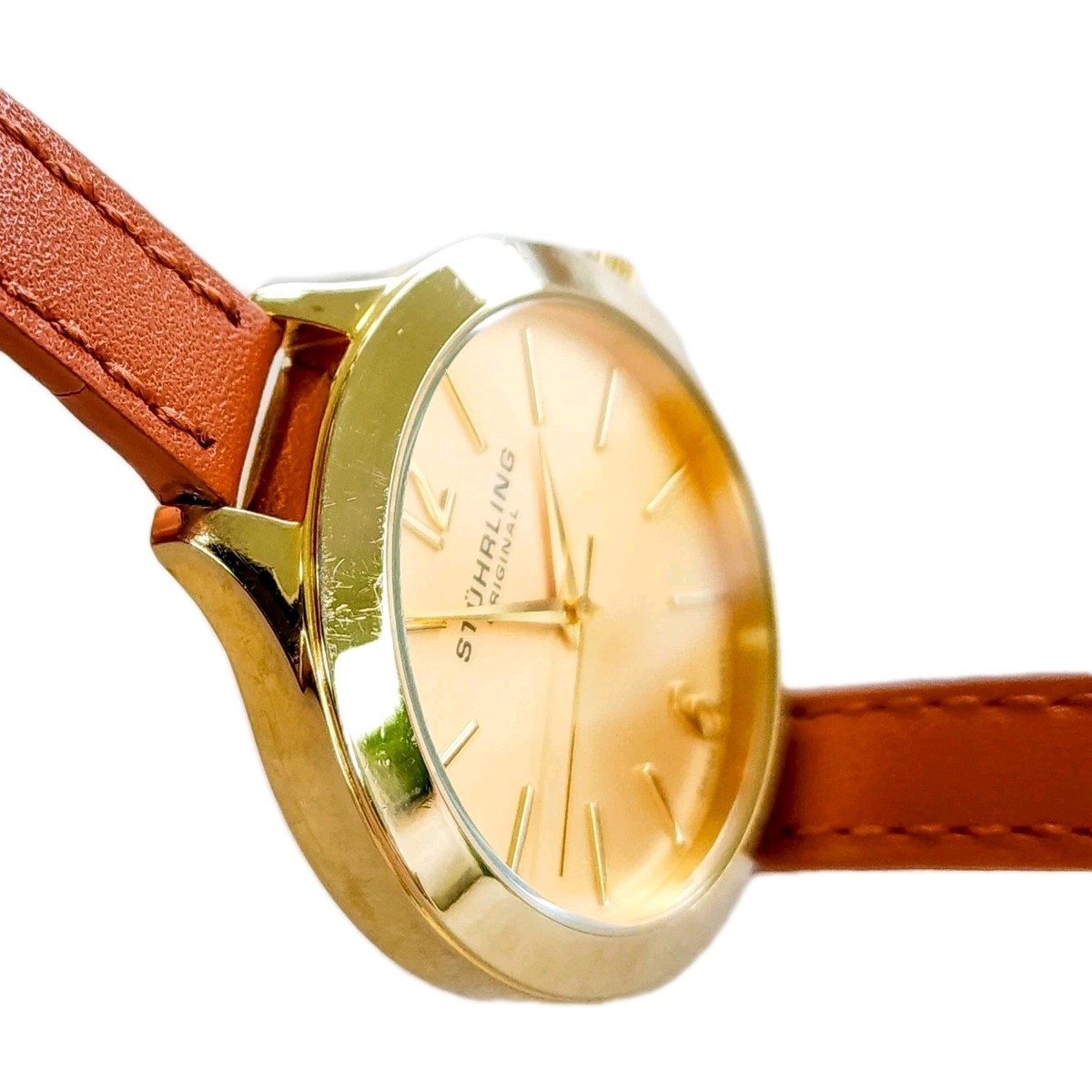 Stuhrling Original Deauville Goldtone/White Leather Double Loop Women\'s Watch Stuhrling Watch Womens 38mm Gold Tone Wrap Around Soiree  main image 3