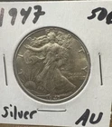Uncirculated 1947 Philadelphia Mint Silver Walking Liberty Half AU