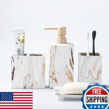 RQYIXI 4-Piece Marble Ceramic Bathroom Accessory Set - Toothbrush Holder, Soap D