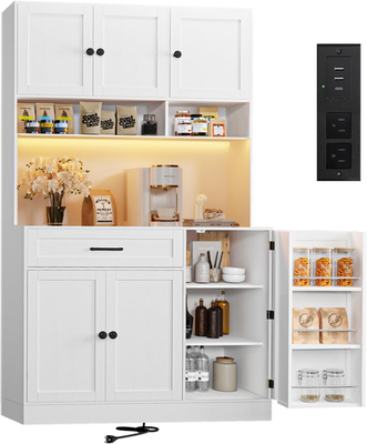 #ad 72quot; Kitchen Pantry Cabinet with LED Light and Charging Station Tall Pantry Stora $239.24