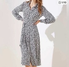 ANN TAYLOR LOFT Cheetah Print Button Front Tie Waist Knit Midi Dress Sz 4