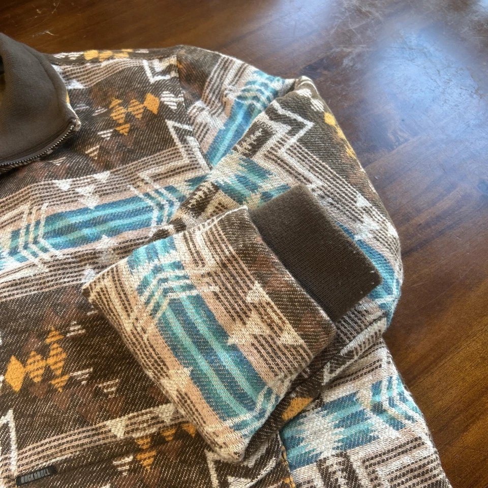 Rock & Roll Denim Aztec Bomber Jacket Men's Large Full Zip Lined Western Coat - Image 4 of 4