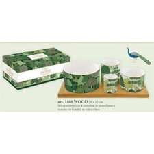 Set Aperitivo WOOD con 4 Ciotoline in Porcellana e Vassoio Bambù - EASY LIFE