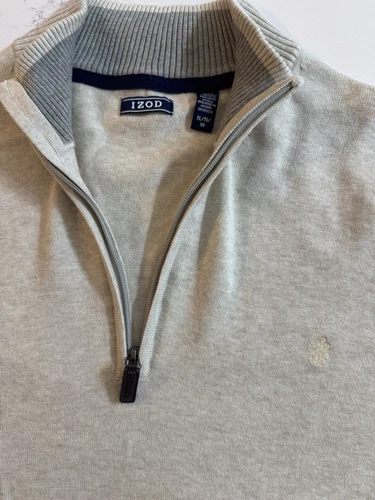 IZOD Pullover Uomo XL Felpa Quarto Zip Avorio Off White Cotone Manica Lunga