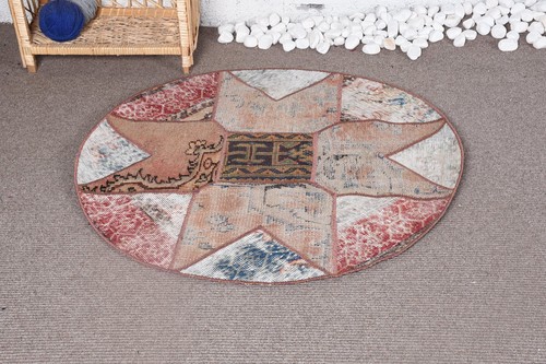 3,3x3,3 ft Vintage Rug, Turkish Rug, Red Floral Wool Rug