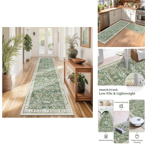 Yamaziot 2x8 Washable Hallway Runner Rug Non Slip Sage Green