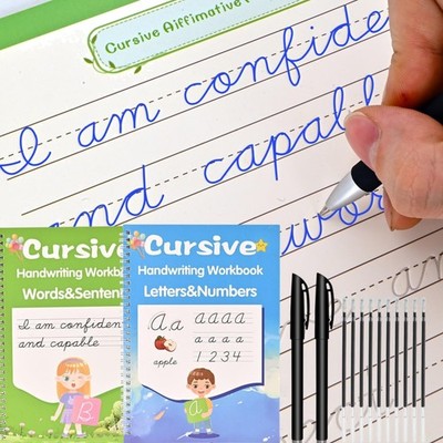 2 Pack Grooved Cursive Handwriting Workbook,Reusable Handwriting Practice Cop...