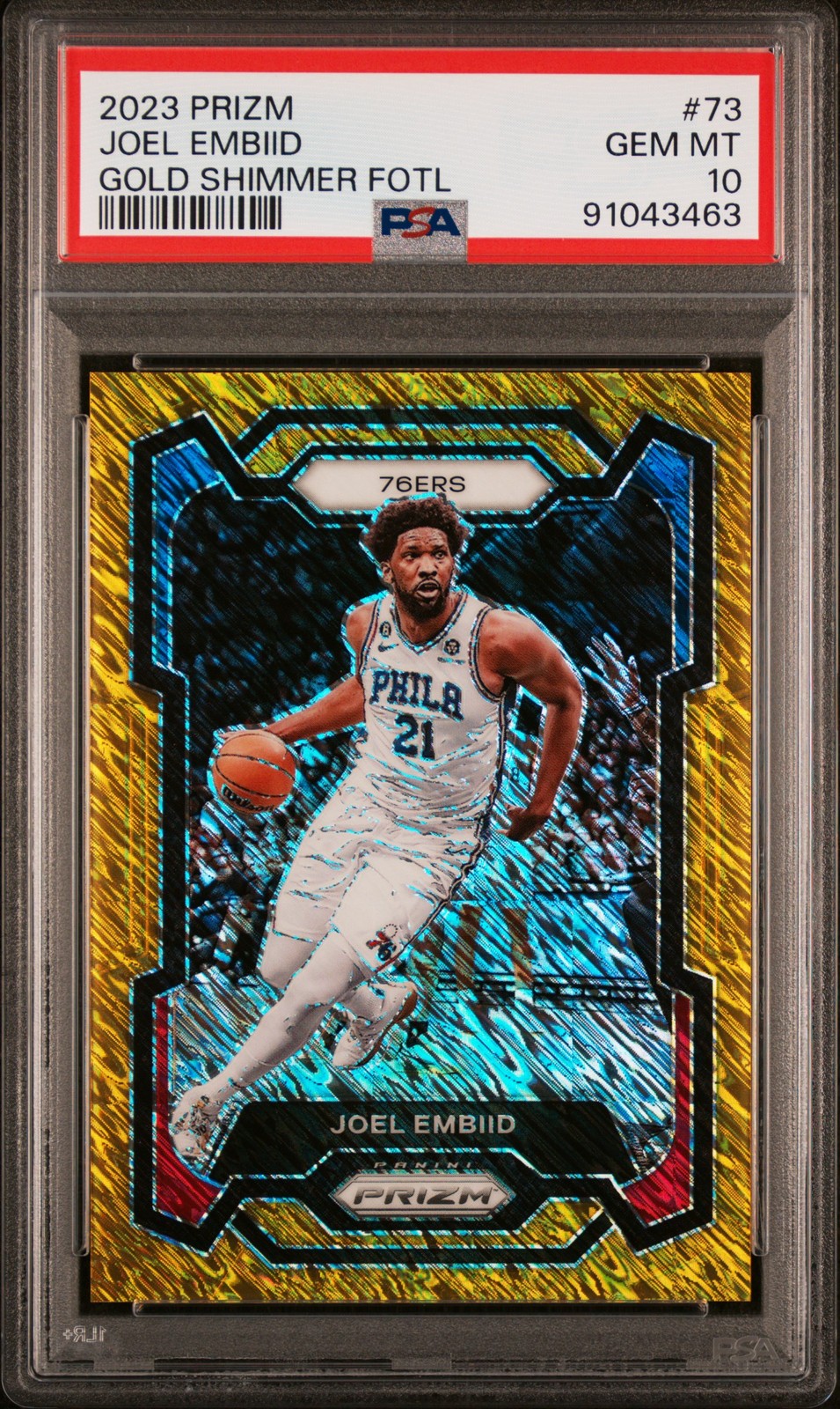 2023 PANINI PRIZM GOLD SHIMMER FOTL #73 JOEL EMBIID 6/10 PSA 10