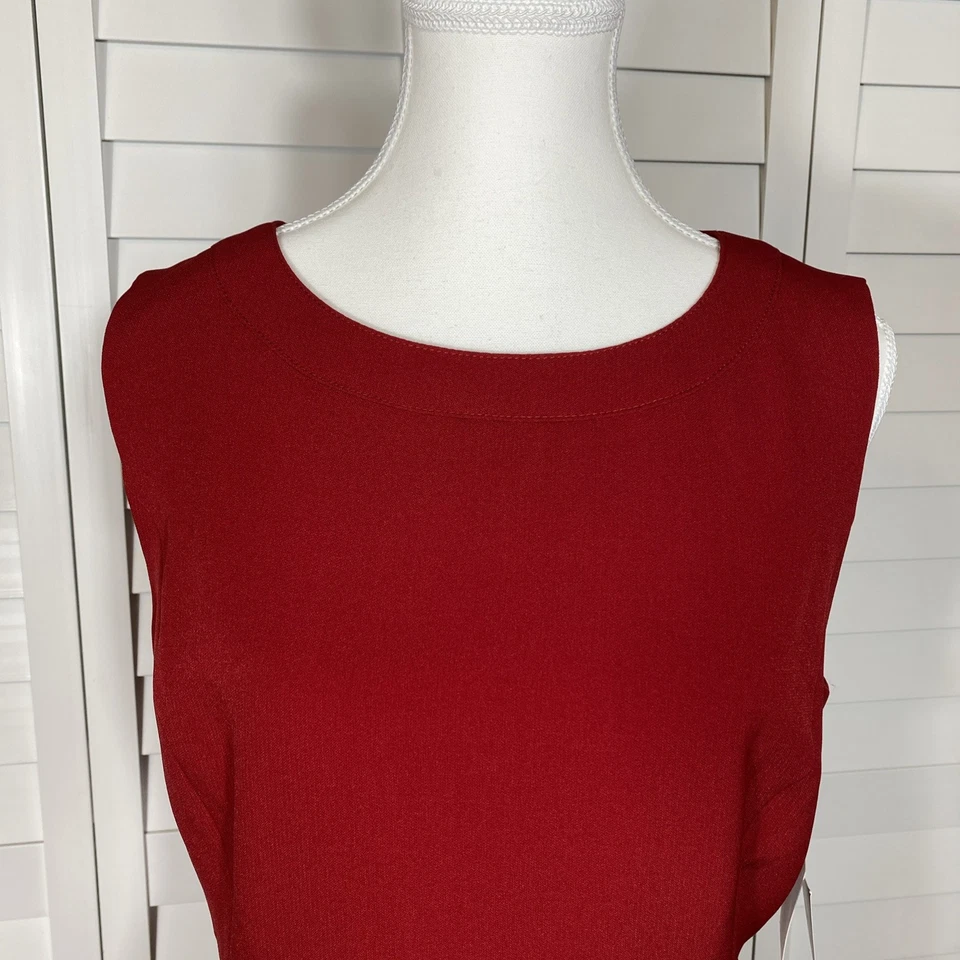 NWT Kasper Sleeveless Sheath Dress Women's Sz 10 Red Stretch Back Zip Holiday - Image 2 of 4