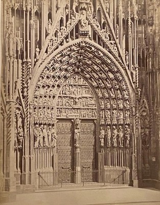 c.1880 Albumen Print Strasbourg Cathedral West Portal Gothic Architecture