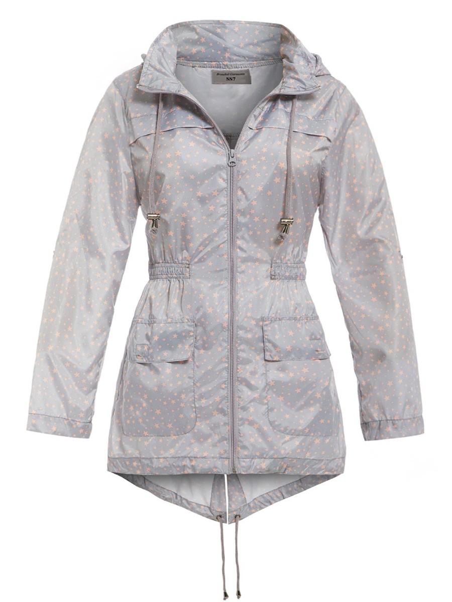Womens Lightweight Mac Ladies Grey Star Raincoat Jacket Plus Size 18 20 22  24