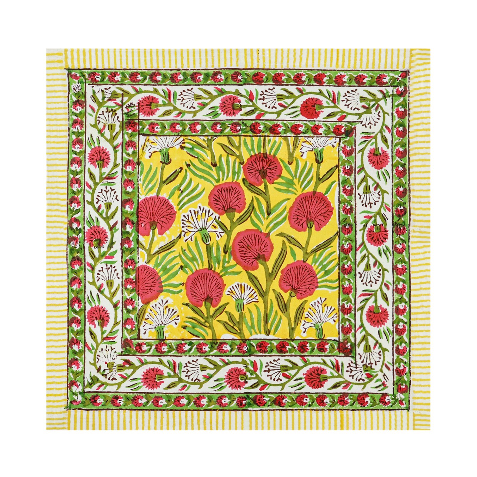 Vibrant Indian Hand Block Printed Cotton Napkins in Yellow & Red