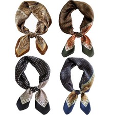 4 PCS Neck Scarf Bandanas Men Women Silk Feeling Head Neckerchief Square