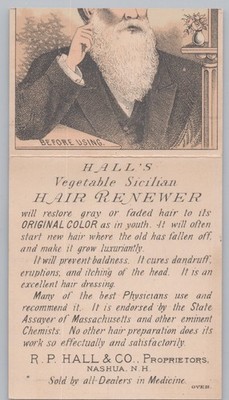 Victorian Trade Card Buckingham Whisker Hair Dye Before & After Halls Hair Renew