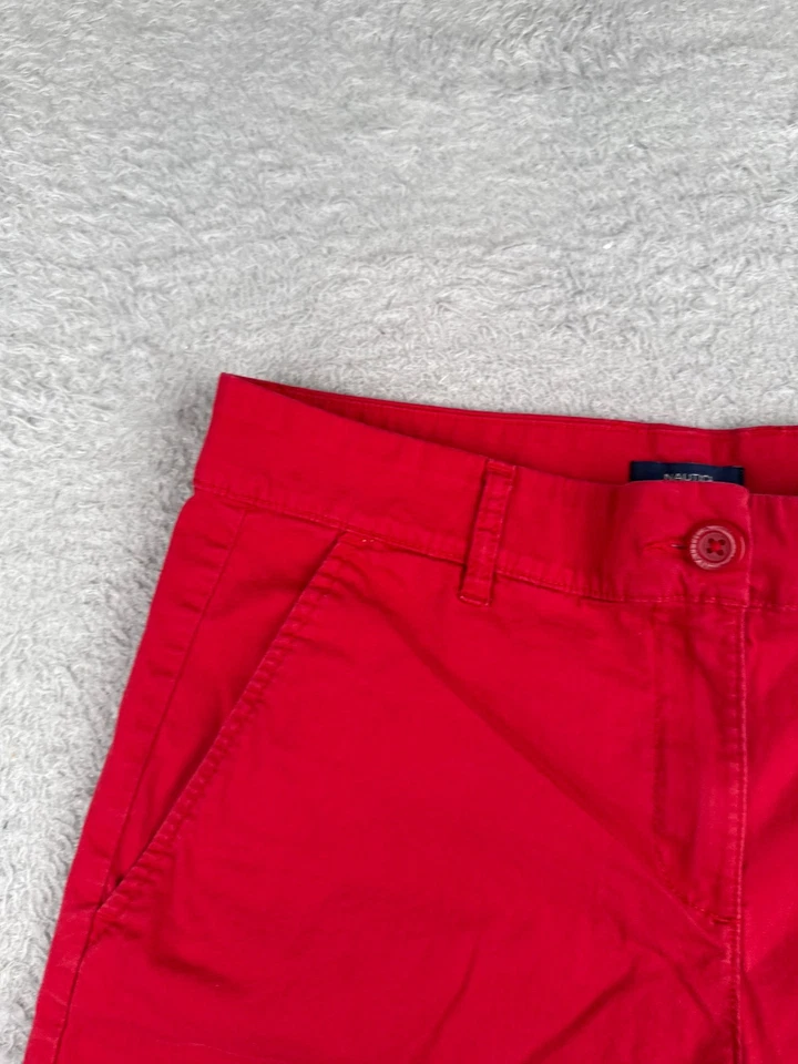 Pantalones Cortos Nautica Jeans Para Mujer 8 Rojo Chino Mezcla de Algodón Elástico Cremallera Mosca 30x5 Foto 4 de 4