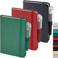 Mini Pocket Notebook Journals A6 Leather Notepads with Pen 3 Pack