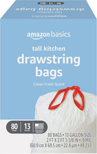 Tall Kitchen Drawstring Trash Bags, Clean Fresh Scent, 13 Gallon, 80 Count Prev