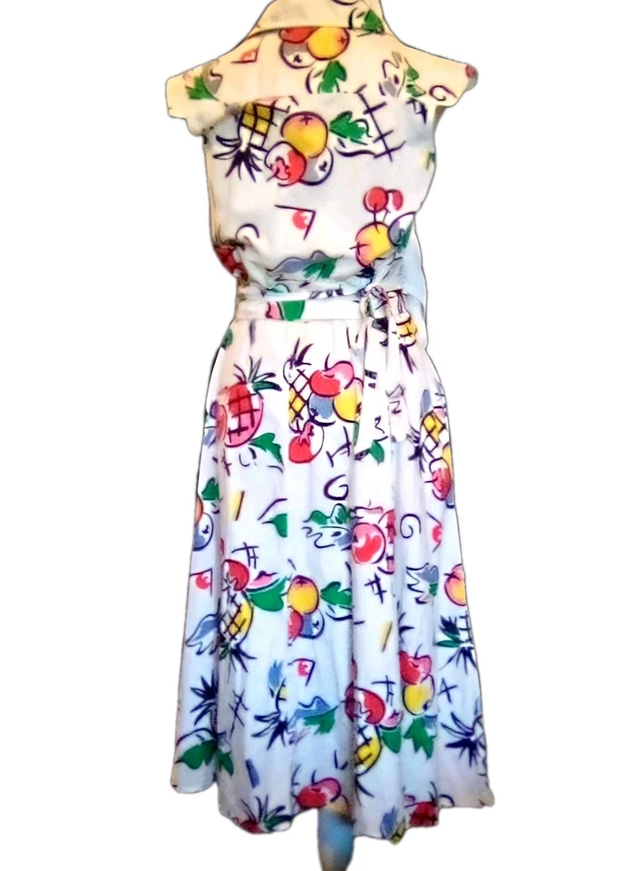 VTG 80s JJ Dean Pop Art Colorful Fruit Print Fit To Flare Summer Day Dress S - Image 4 of 4