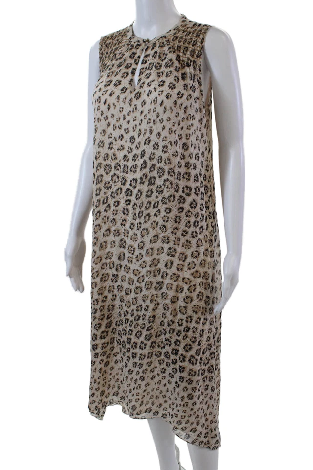 Женское шелковое макси-платье Joie с анималистическим принтом круглый вырез без рукавов коричневое размер XS - Изображение 2 из 4