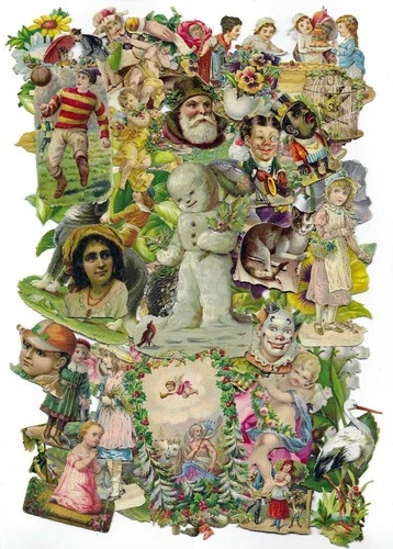 K11 - 50 ASSORTED DIECUT VICTORIAN SCRAPS Largest 6in (15cm) high - GLANZBILDER