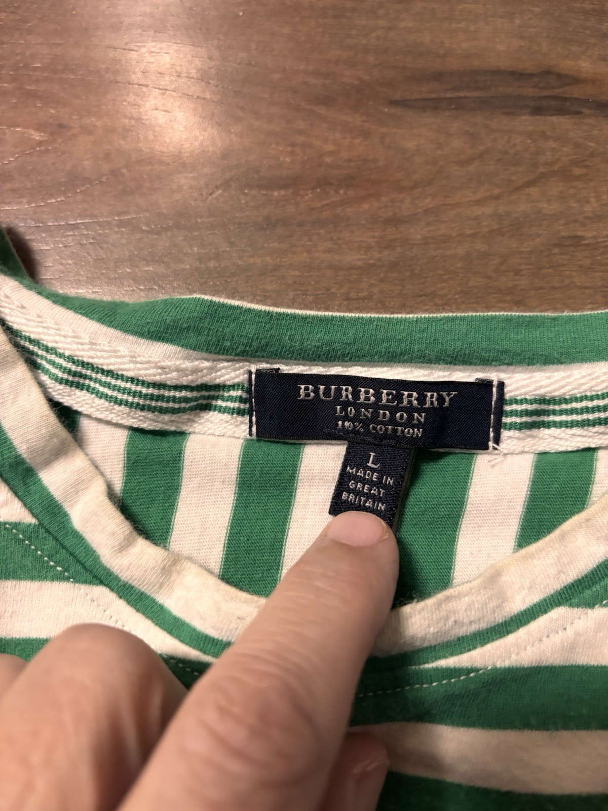 Burberry London Women’s Striped Long Sleeve Size Lg Green/White thumbnail 5
