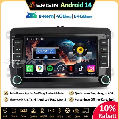 Qualcomm 64GB Android 14 Autoradio GPS Für VW Polo Golf 5/6 Passat Tiguan Skoda