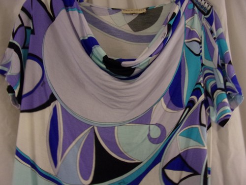 Emilio Pucci Itlay  Purple Lilac Mint  Scoop Neck Blouse size 10 Fabulous - Picture 4 of 7