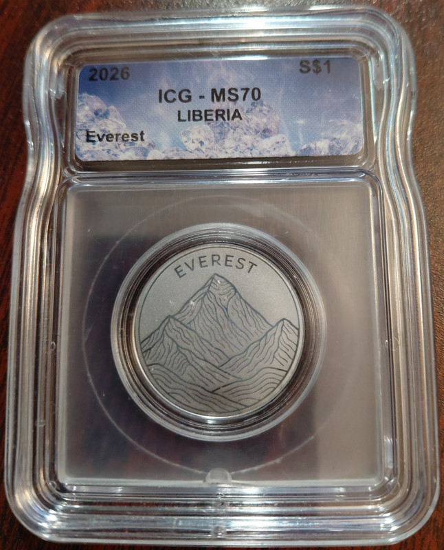 Liberia 2026 $1 Everest 8848m Silver Coin 0.999 ICG MS70 Cert #3913600167