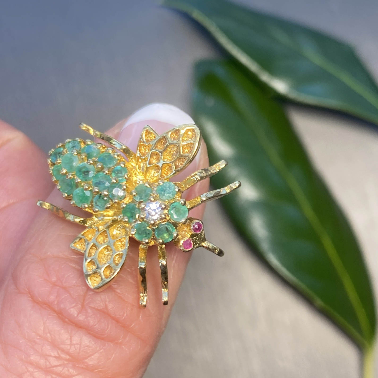 Victorian Diamond Emerald Ruby Antique Insect Fly… - image 3