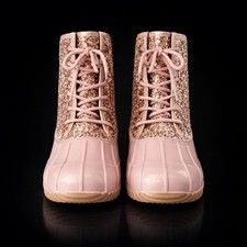 🩷 Sugar Glitter Duck Boots Blush Pink Gold Sparkle Women’s 8 ☔️