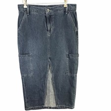 Old Navy Denim Cargo Maxi Skirt Size 4 Mid Rise Column Slit Y2K 90s Revival