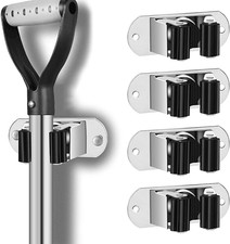 Heavy Duty Stainless Steel Wall-Mounted Mop and Broom Holder Organizer