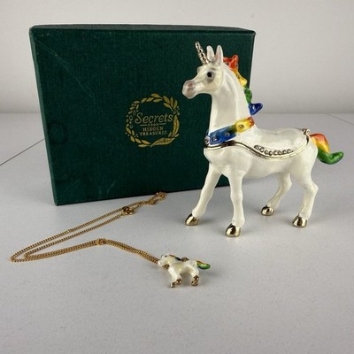 Geheimnisse aus verborgenen Schätzen Einhorn Schmuckschatulle Anhänger Halskette Arora Design