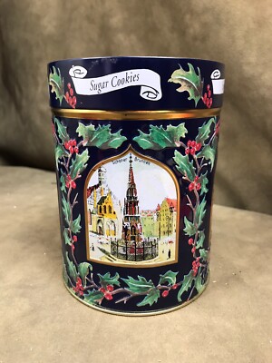 2004 LAMBERTZ MUSICAL COOKIE TIN DARK W HOLLY PLAYS  WE WISH YOU A MERRY CHRISTM