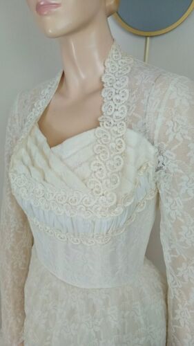 VESTIDO DE NOVIA FALDA COMPLETA VINTAGE AÑOS 50 MARFIL BLANCO ENCAJE BORDADO LONGITUD MEDIA 8 - Imagen 7 de 11