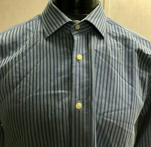 Thomas Dean Mens Flip Cuff Blue Striped Dress Shirt XL Long Sleeve EUC Cotton - Picture 5 of 10