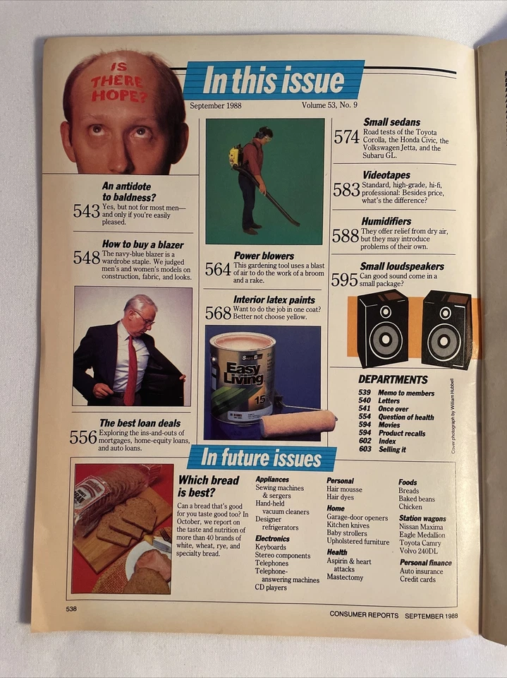 1988 September CONSUMER REPORTS Magazine, Baldness: Is There Hope? (MH276) Foto 2 de 3