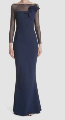 $1090 Chiara Boni La Petite Robe Women's Blue Illusion Saori Gown Dress Size 38