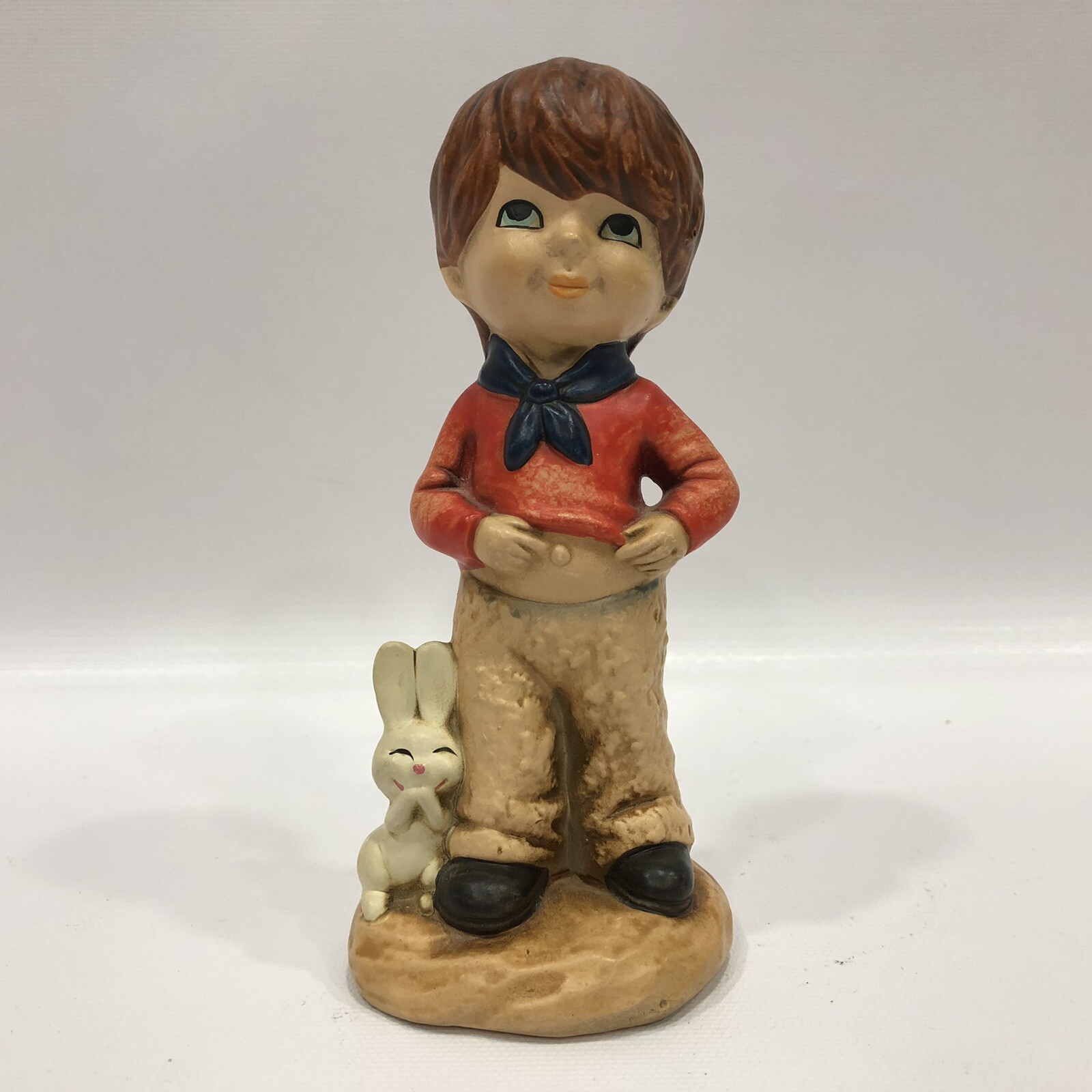 Little Ones Figurine Googled Eyed Child w/ Bunny HandCrafted  In Japan 5.5”Tall